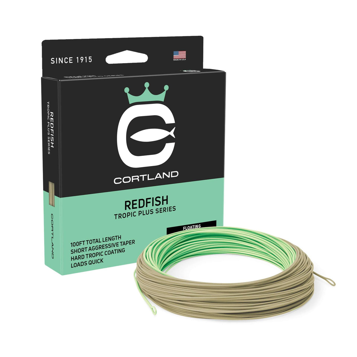 Cortland Tropic Plus Redfish Line seafoam coil enables quick loading and long casts in hot conditions.