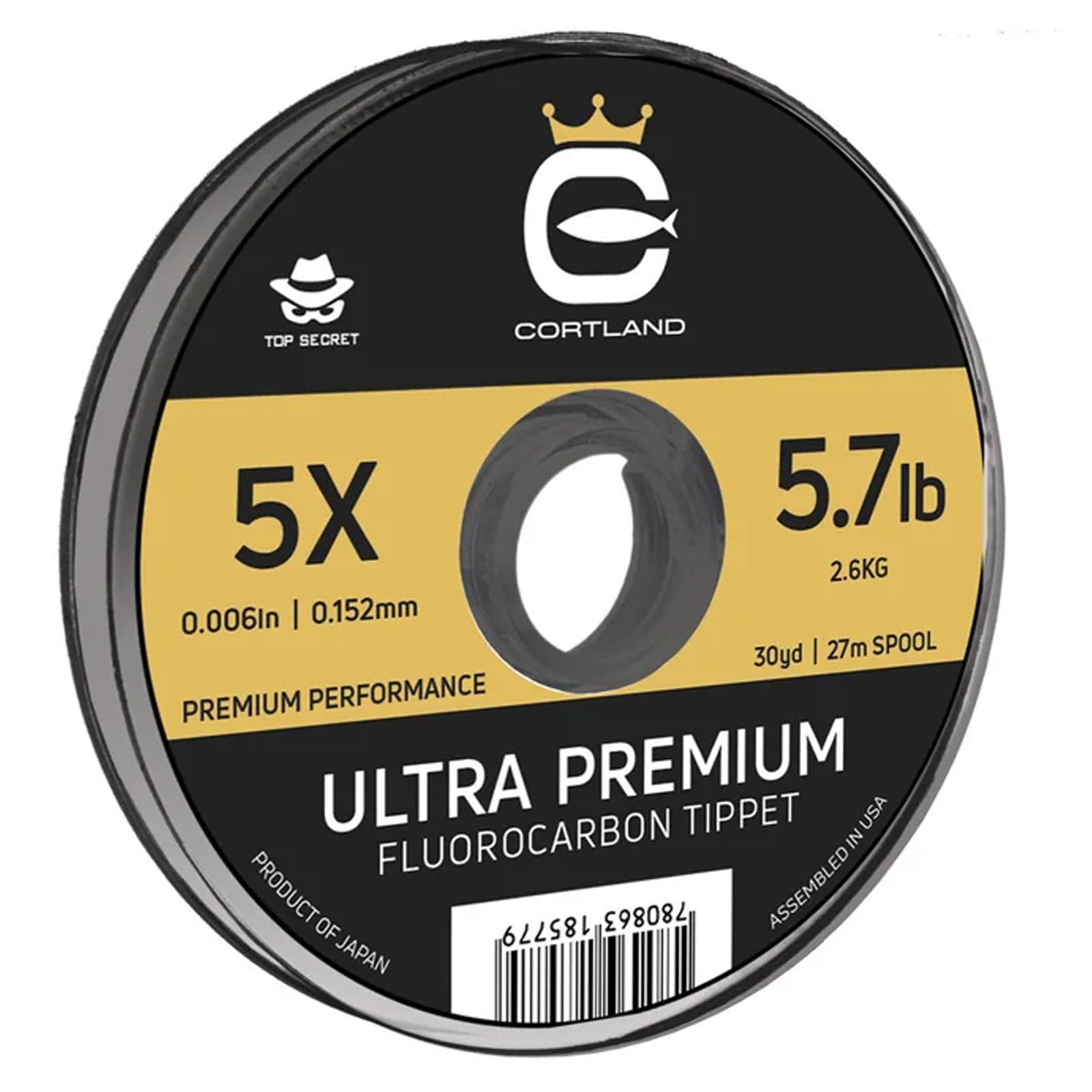 Cortland Ultra Premium Fluorocarbon Tippet pack demonstrates knot strength and abrasion resistance for trout fishing