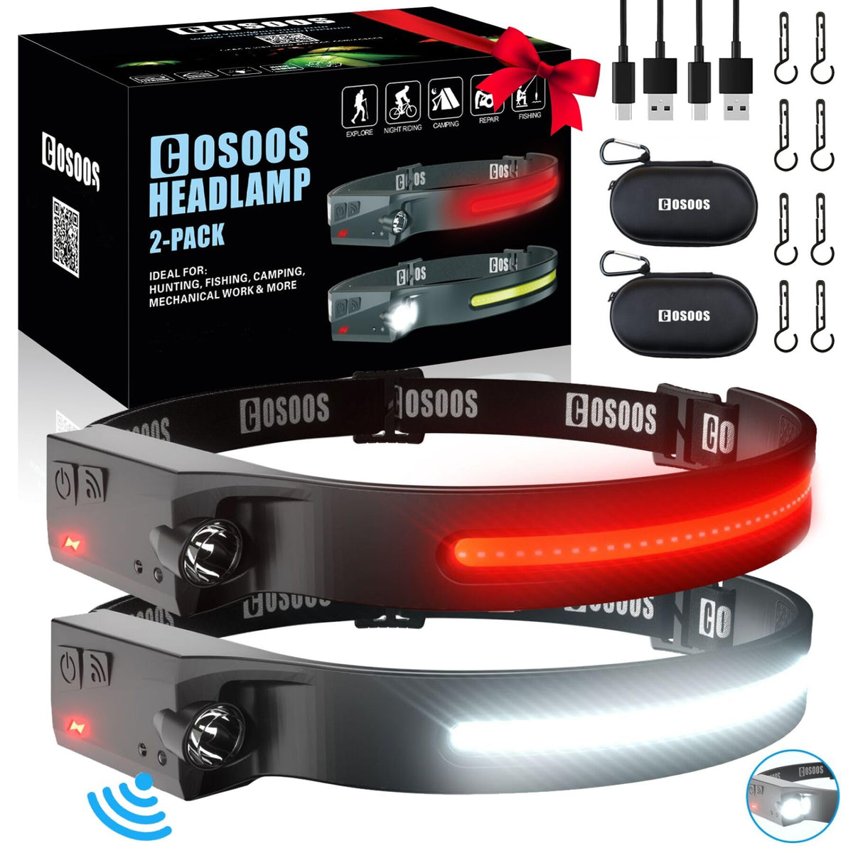 COSOOS Original 2 headlamp worn on head with silicone strap for hands-free hiking.