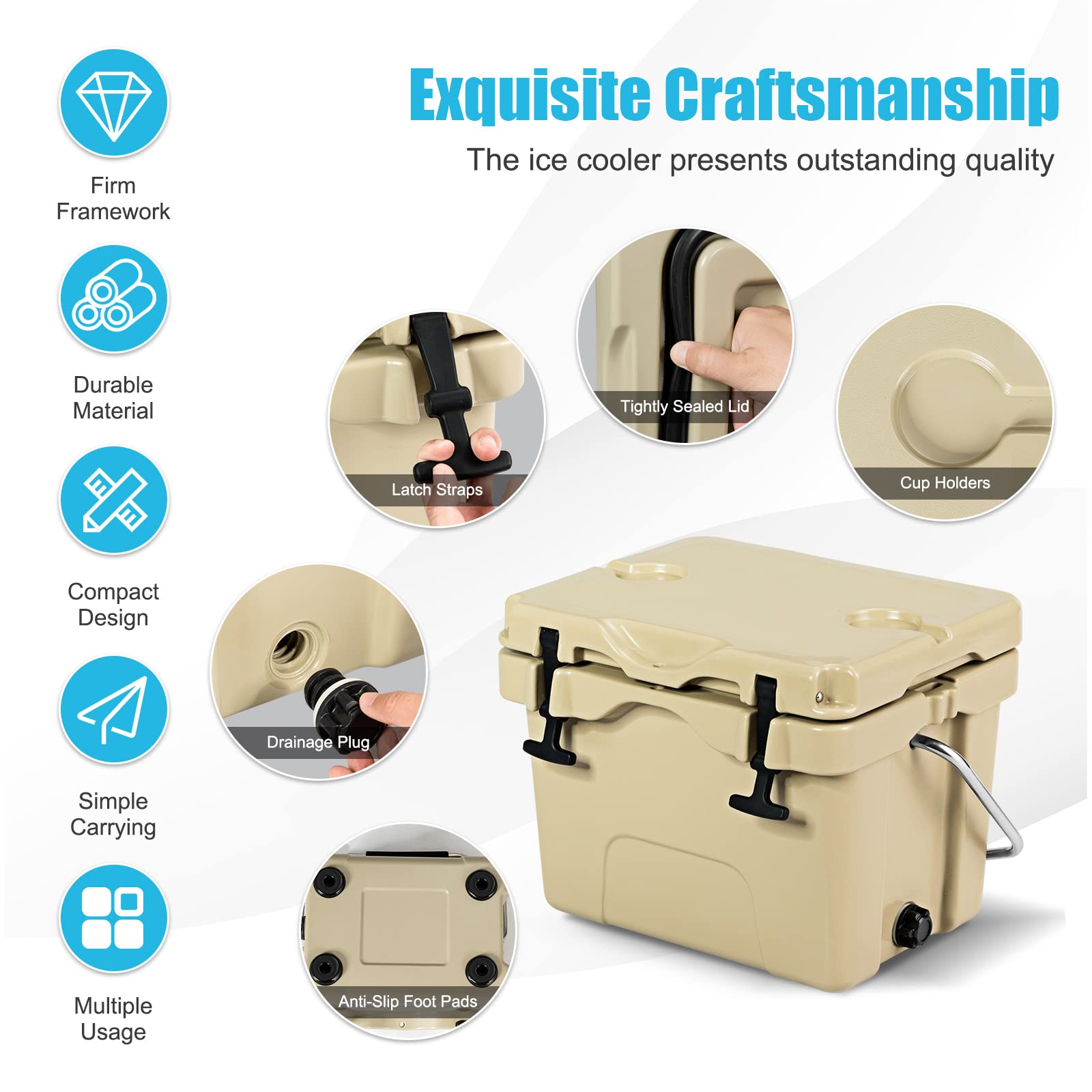 Costway 16-quart cooler heavy-duty handle for easy carrying