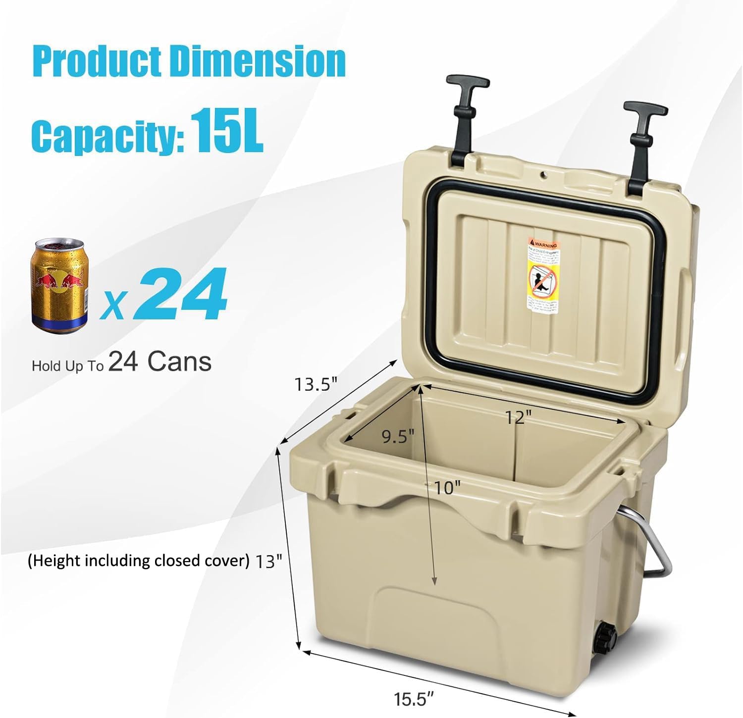 Costway 16-quart cooler interior drain plug for mess-free draining