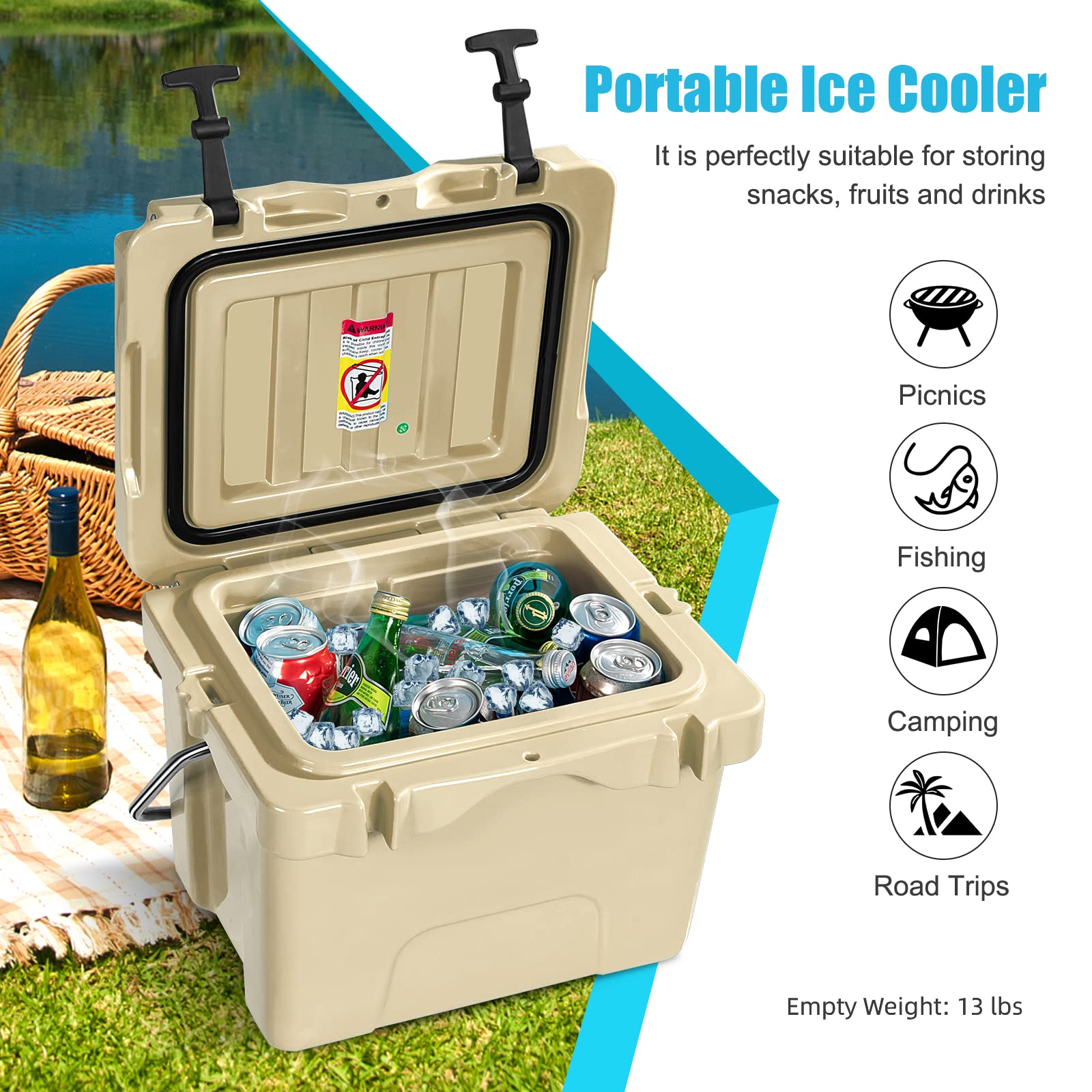 Costway 16-quart cooler rotomolded construction for rugged outdoor durability