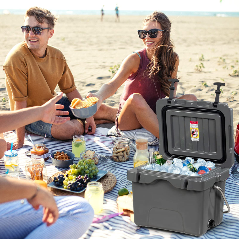 COSTWAY 16-quart grey cooler opened to show space for 24 cans and organized interior