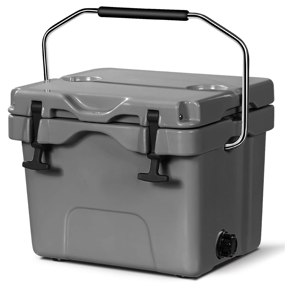 COSTWAY 16-quart grey cooler top view with lid and dual cup holders for quick access