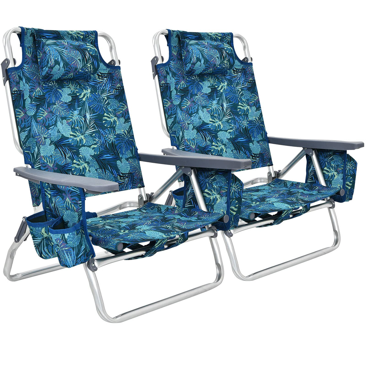 COSTWAY 2-pack beach chairs with 5-position backrest for customized lounging.