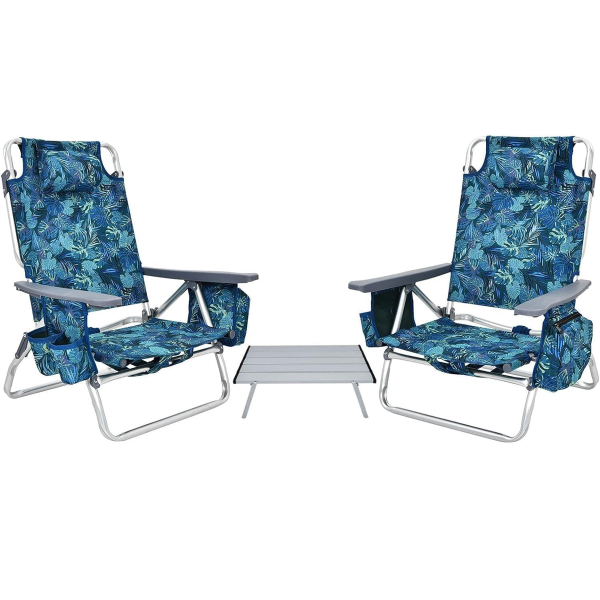 Costway backpack beach chairs set front view for scenic ocean lounging