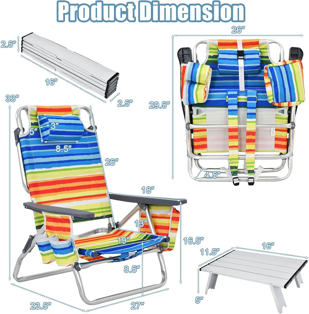 Costway beach chairs feature five-position recline for customizable comfort.
