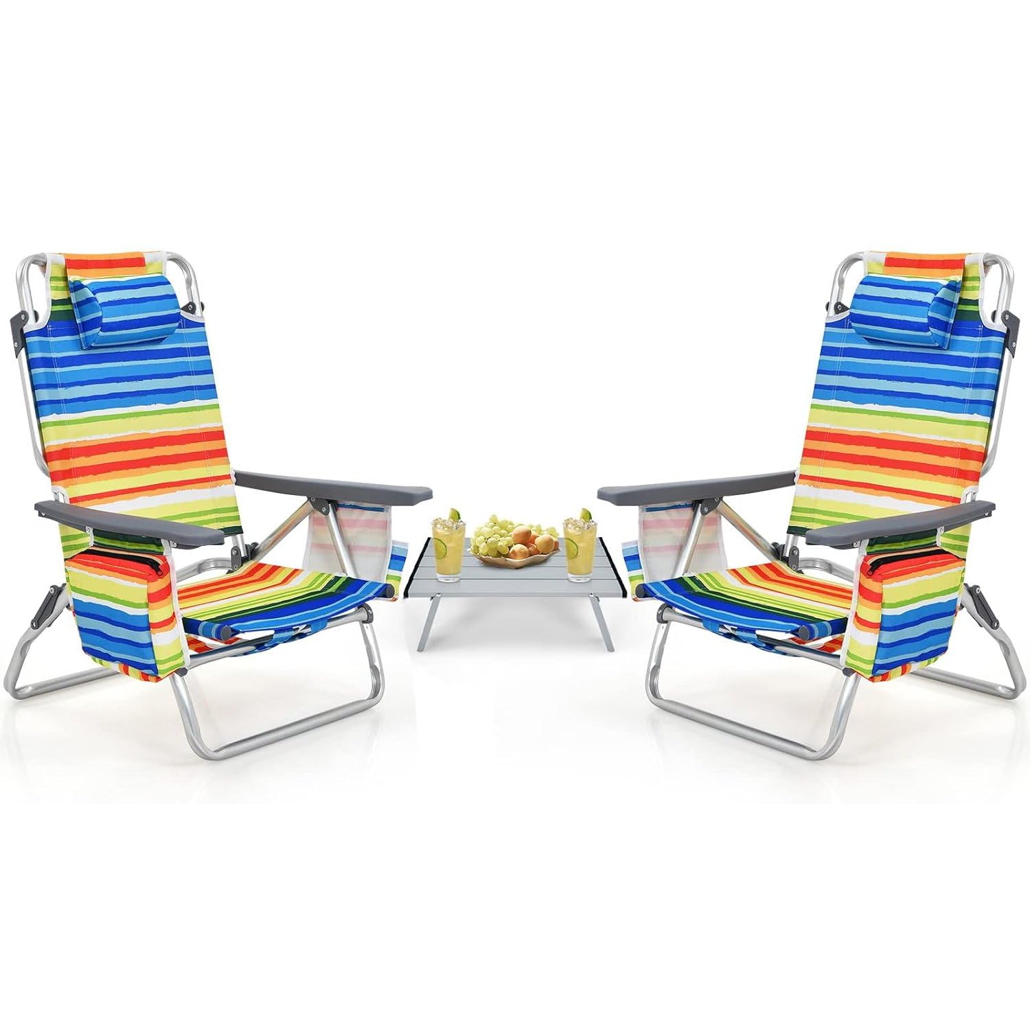 Costway beach chairs set with folded side table for portable outdoor seating.