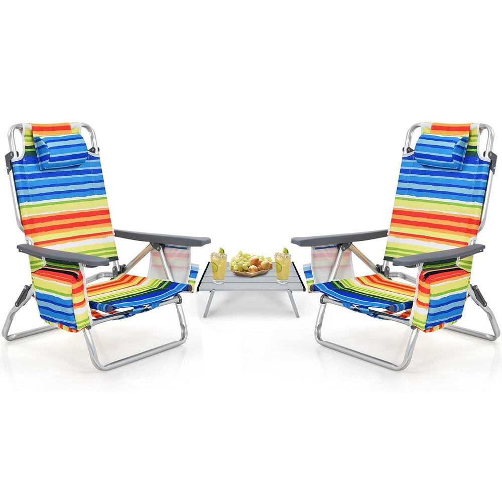 Costway beach chairs set with folded side table for portable outdoor seating.