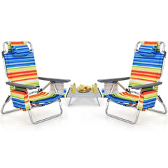 Costway beach chairs set with folded side table for portable outdoor seating.