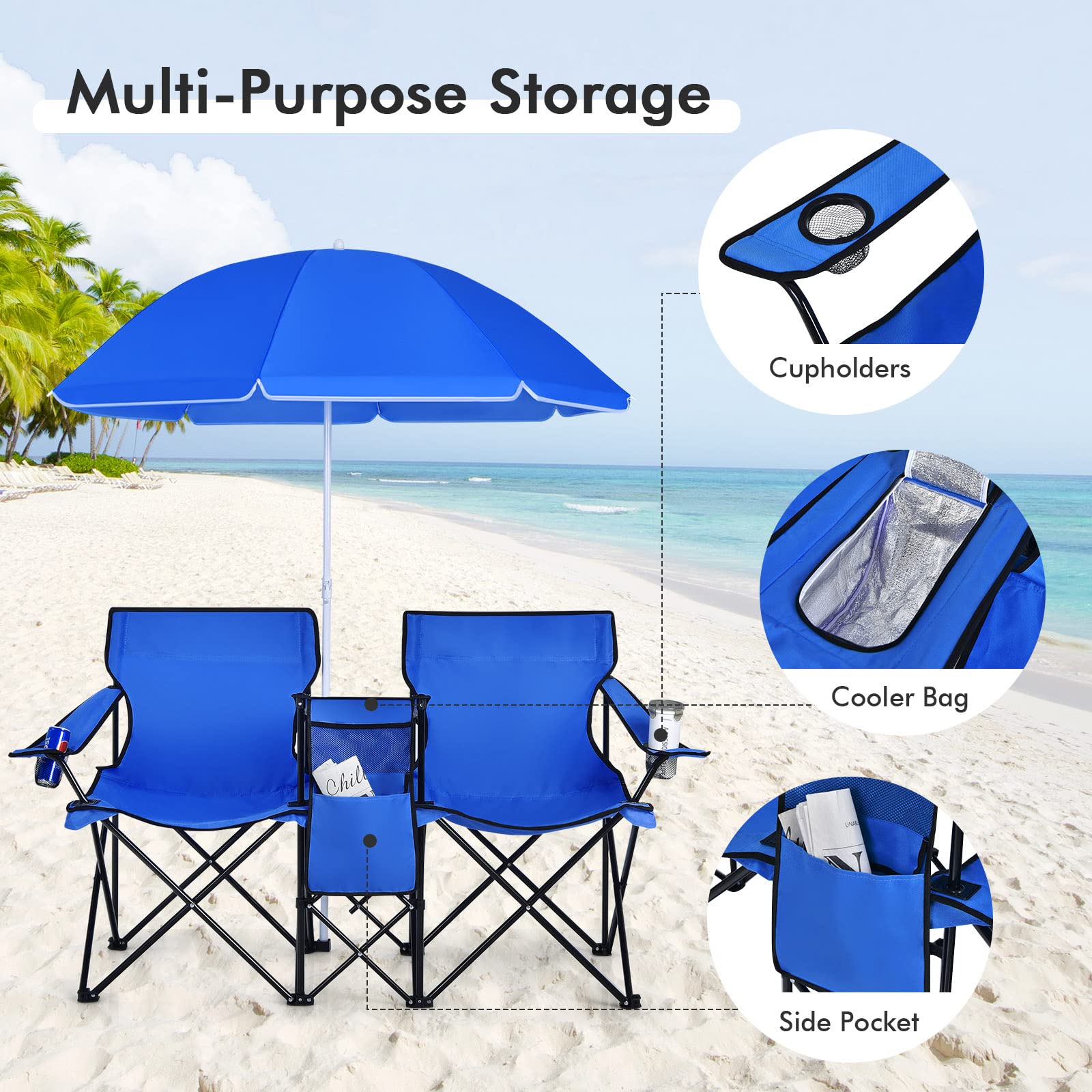 COSTWAY cup holders and side pocket keep drinks and essentials within reach.