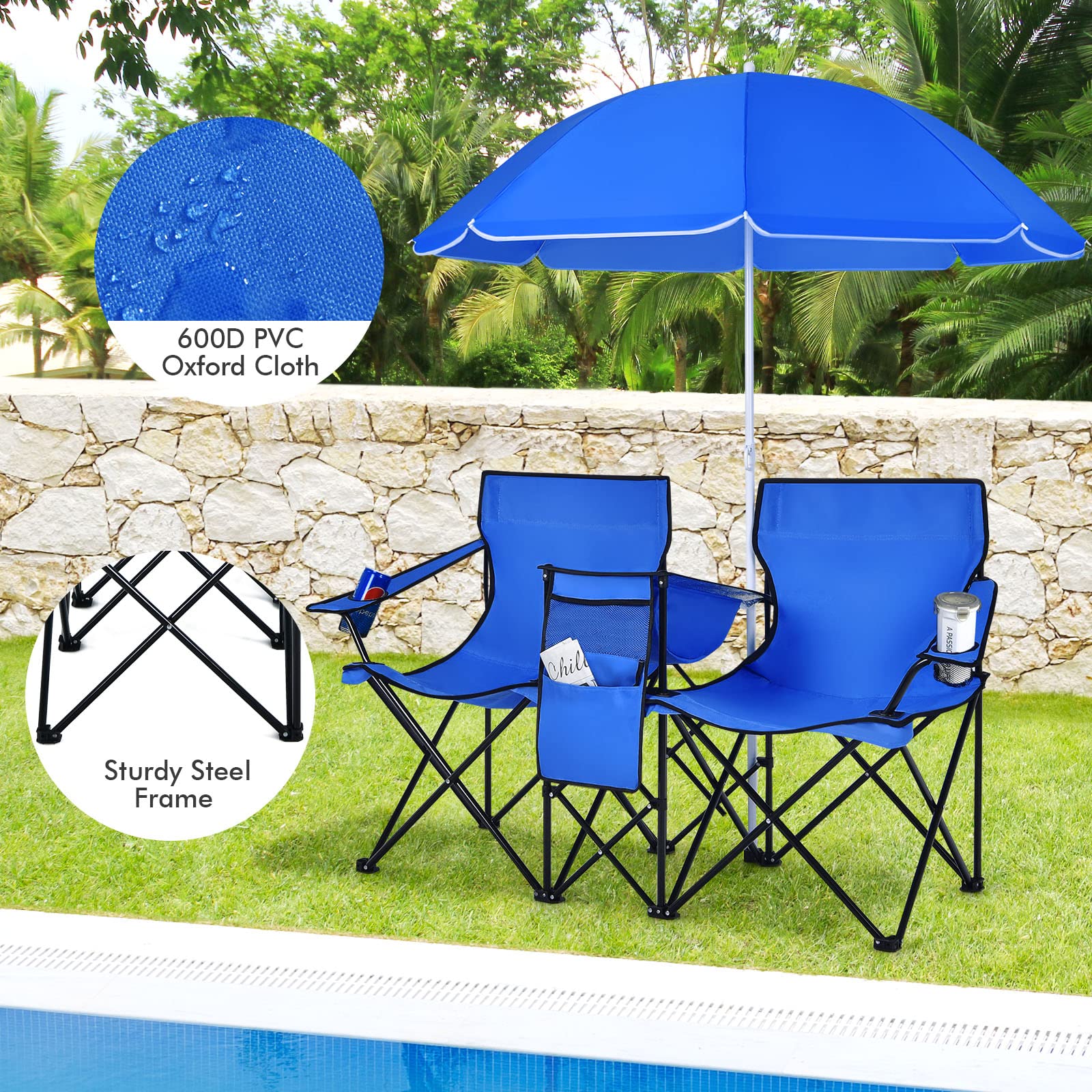 COSTWAY detachable umbrella with adjustable height for customizable sun protection.