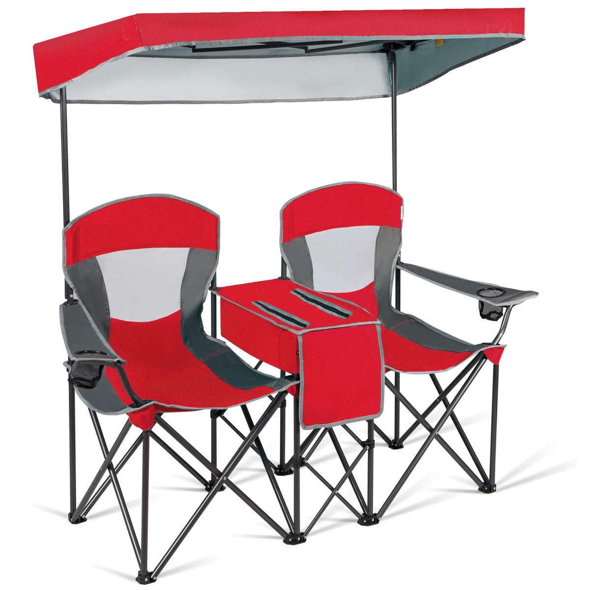 COSTWAY double camping chair with canopy shading two loungers outdoors