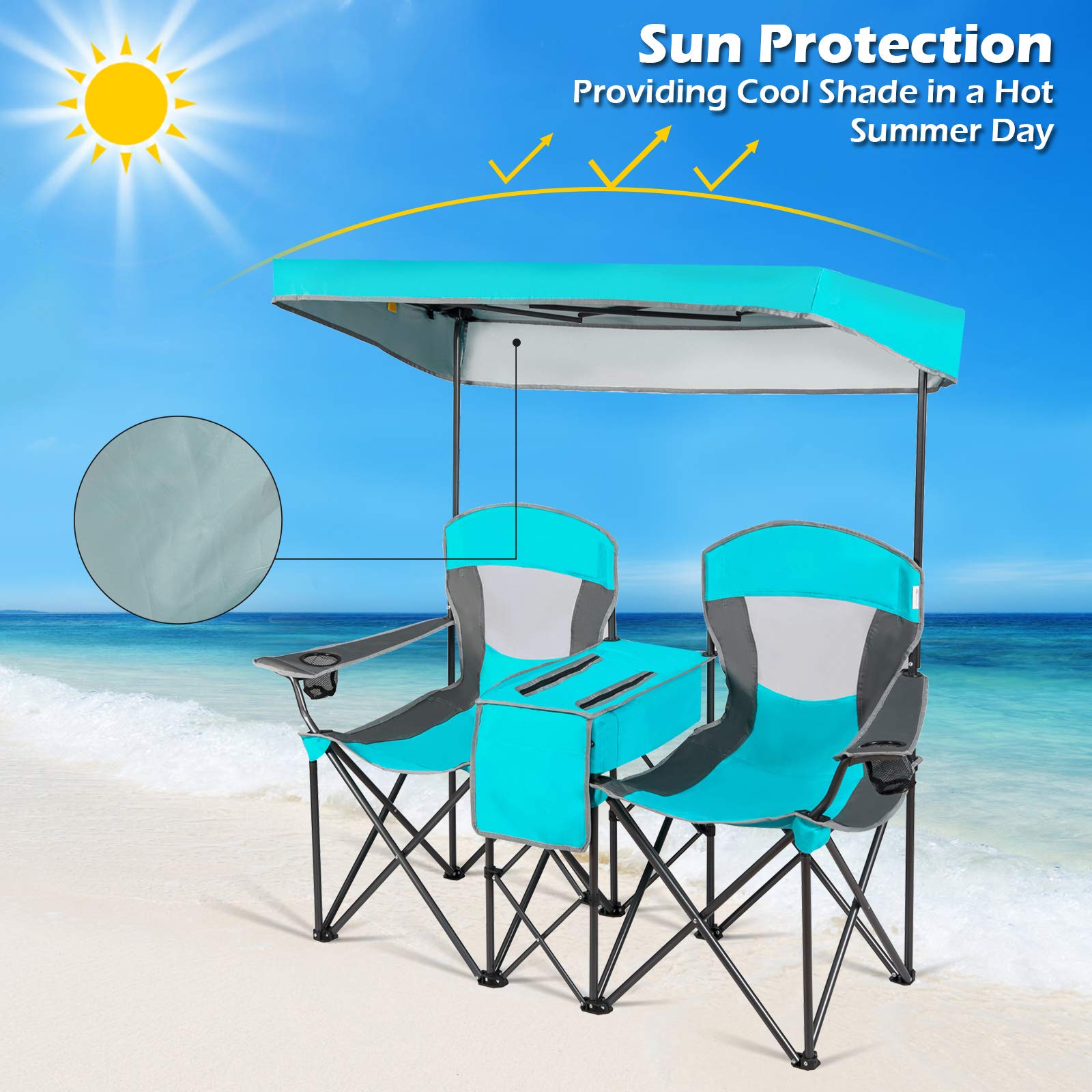 Costway double camping chair cooler bag keeps drinks cold outdoors.