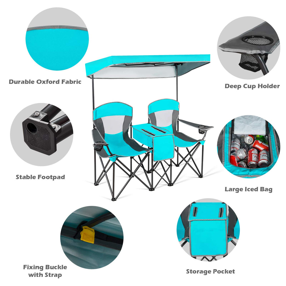 Costway double camping chair folded compact fits in the carry bag.