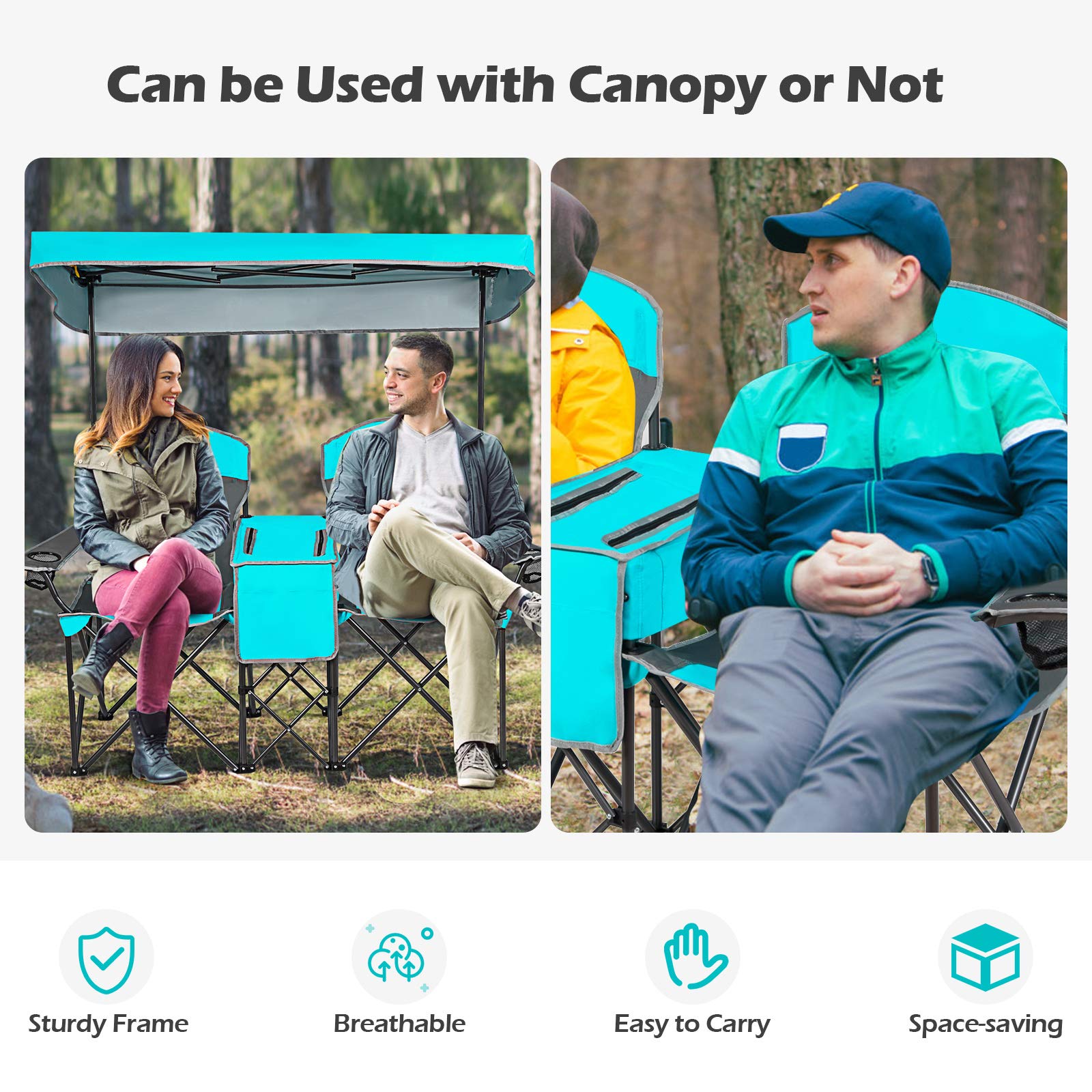 Costway double camping chair storage pocket provides quick access to items.