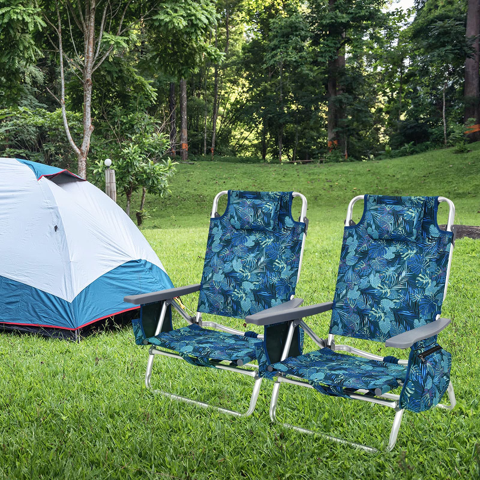COSTWAY foldable beach chairs with padded straps for easy transport.
