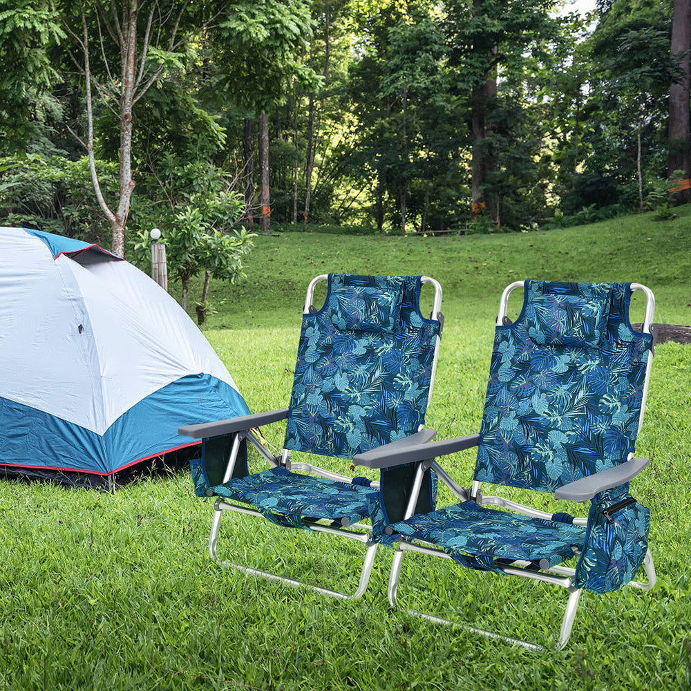 COSTWAY foldable beach chairs with padded straps for easy transport.