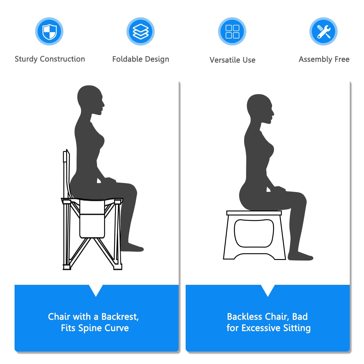 Costway folding chair highlighting anti-skid feet for safer outdoor seating