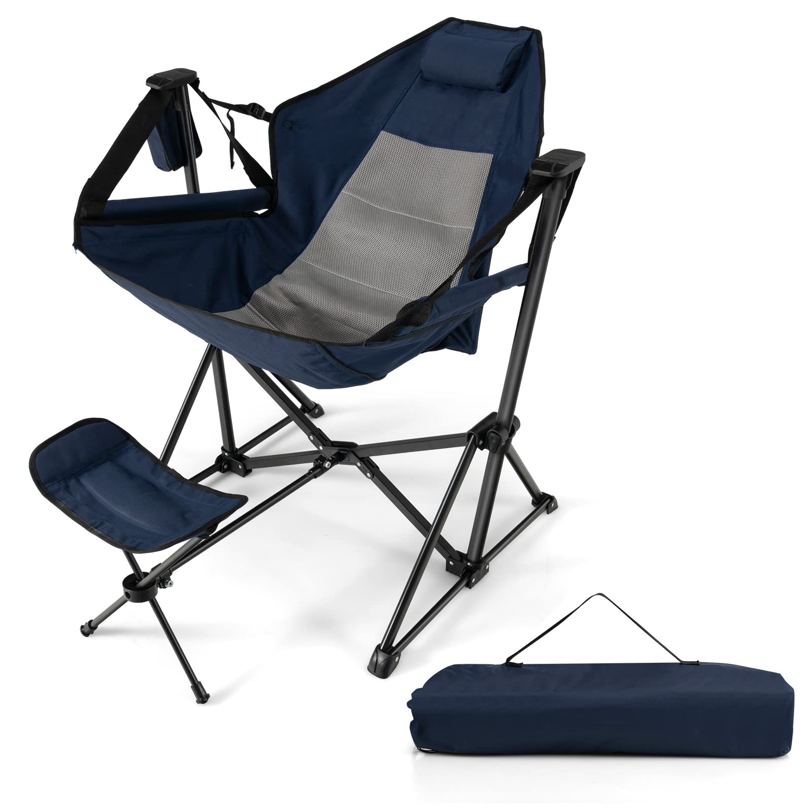 COSTWAY folding camping chair with extended retractable footrest for comfort