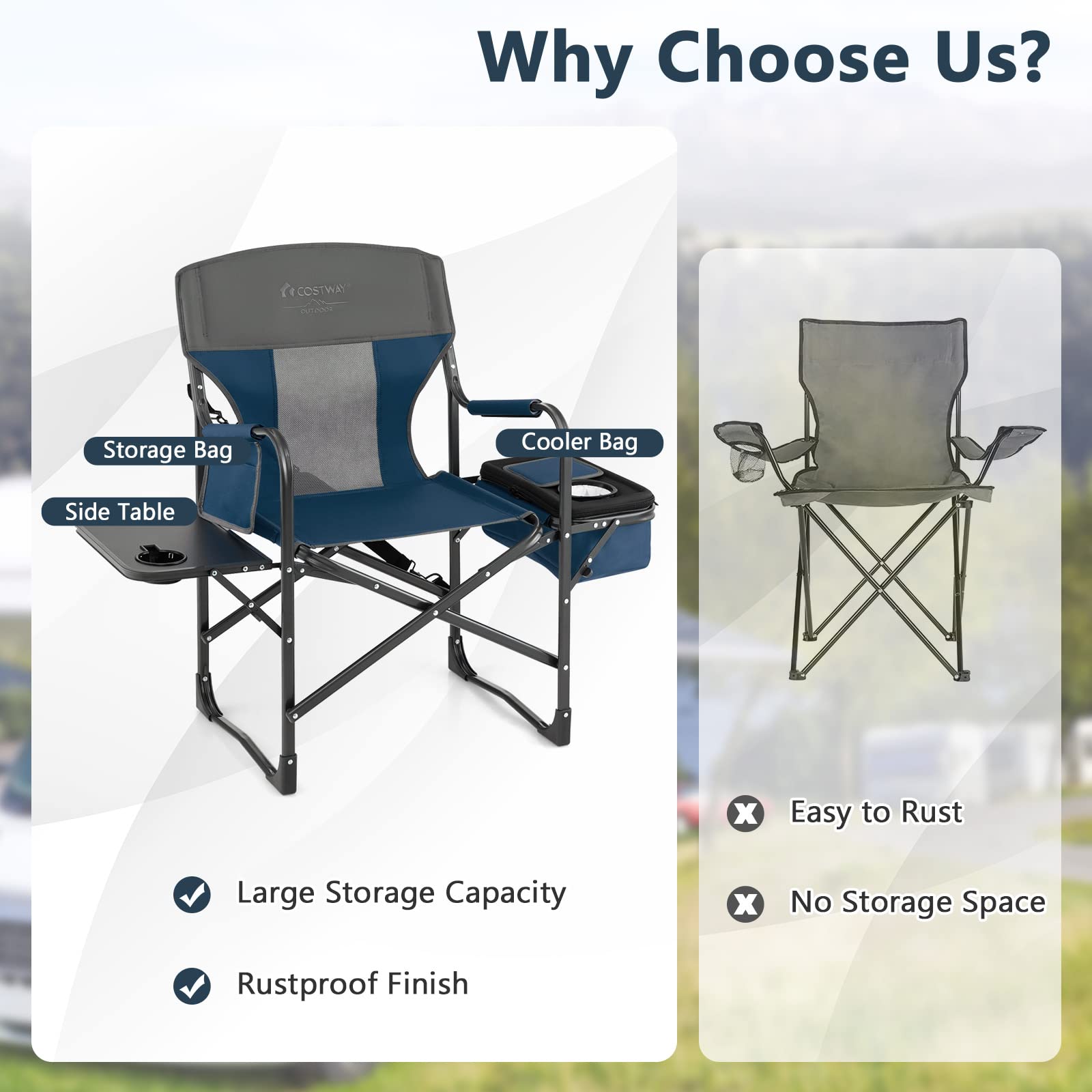 COSTWAY heavy-duty director chair supports up to 400 pounds for adults.