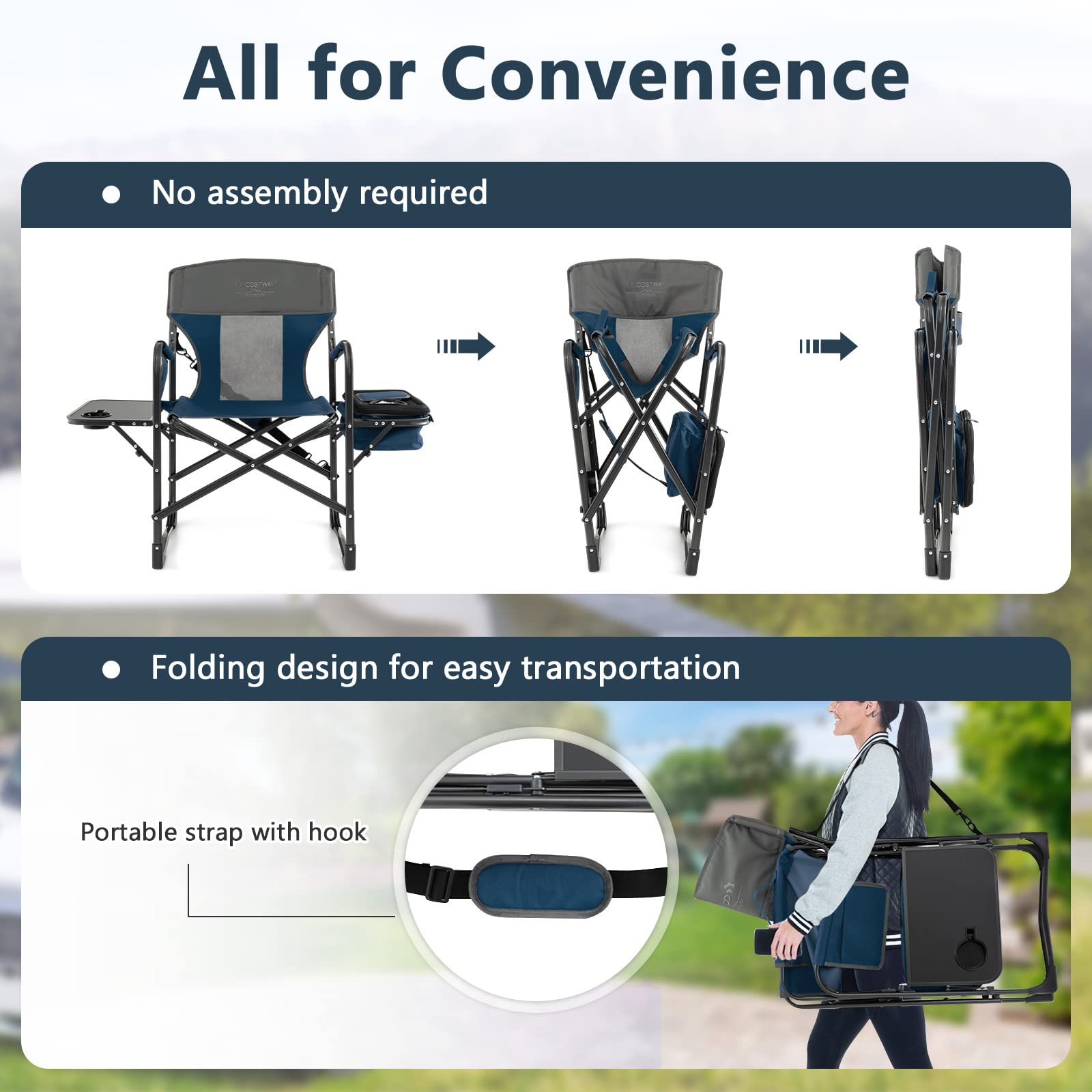 COSTWAY camping chair with rustproof frame for outdoor durability and support.