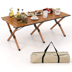 Costway folding picnic table, unfolded, spacious outdoor dining surface in natural finish