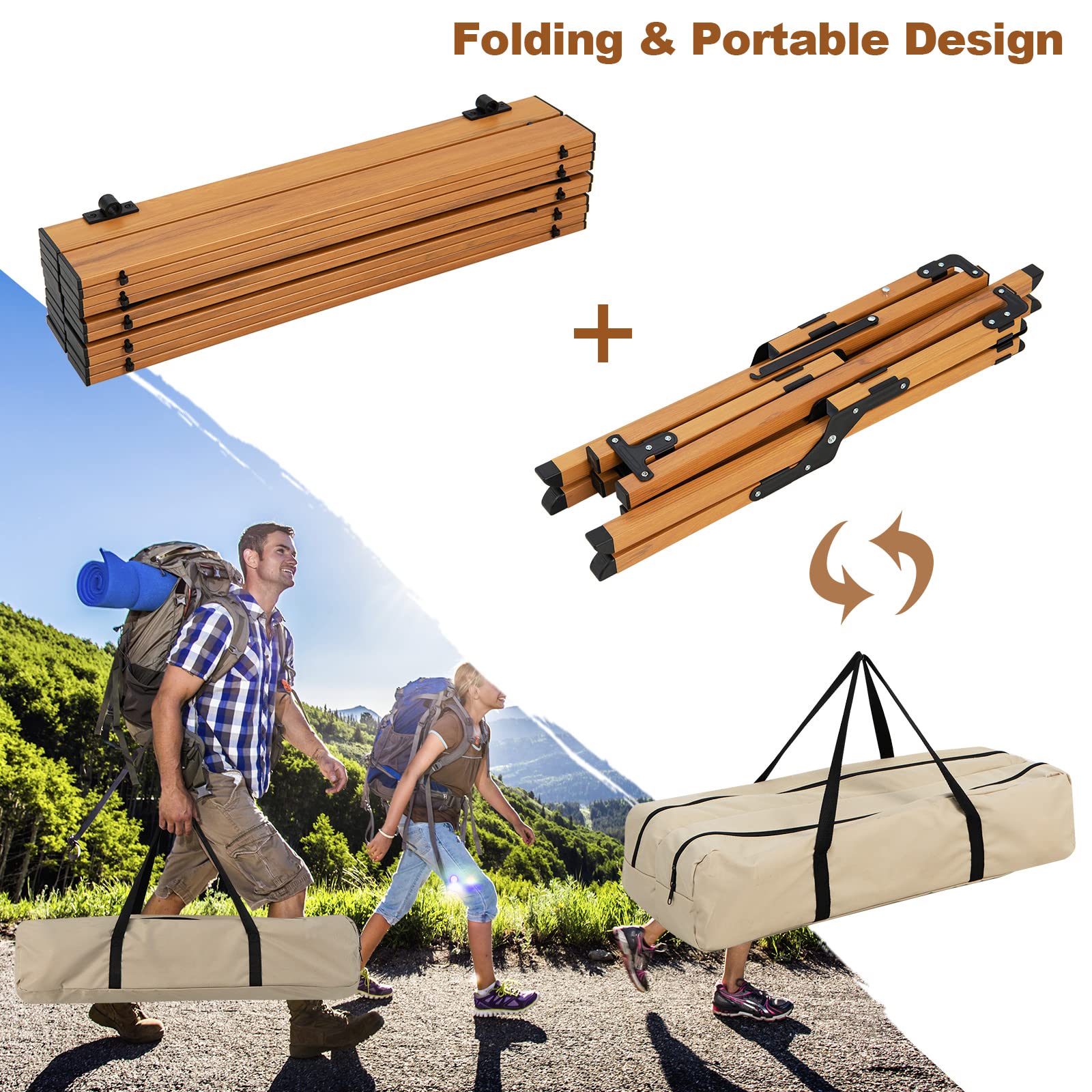 Costway wood-grain aluminum surface resists water and cleans easily