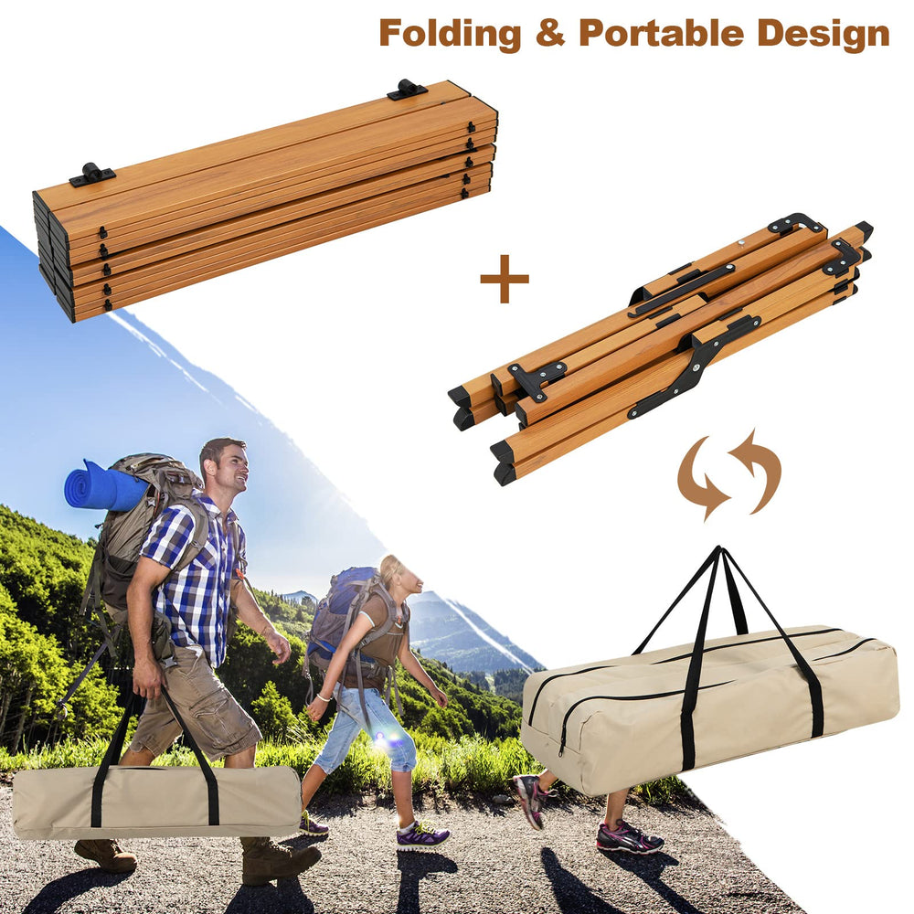 Costway wood-grain aluminum surface resists water and cleans easily