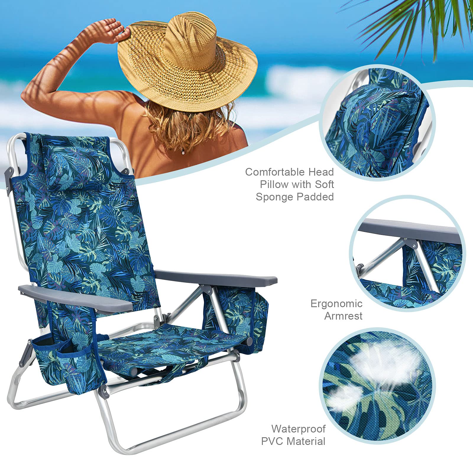 COSTWAY outdoor chairs ideal for beach, camping, or poolside relaxation.