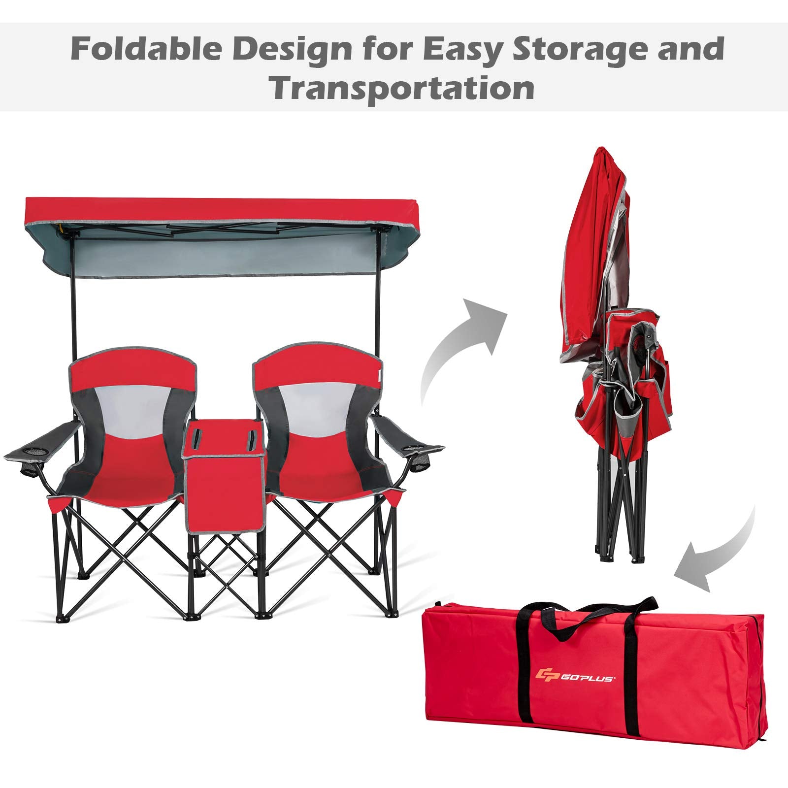 COSTWAY red double camping chair in outdoor setting