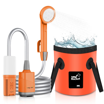 Cosy Life portable camping shower ready for travel, compact and easy to set up