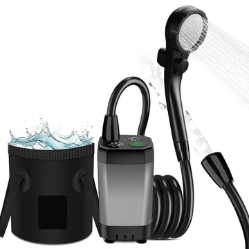 Cosy Life portable shower front view shows compact camping design.