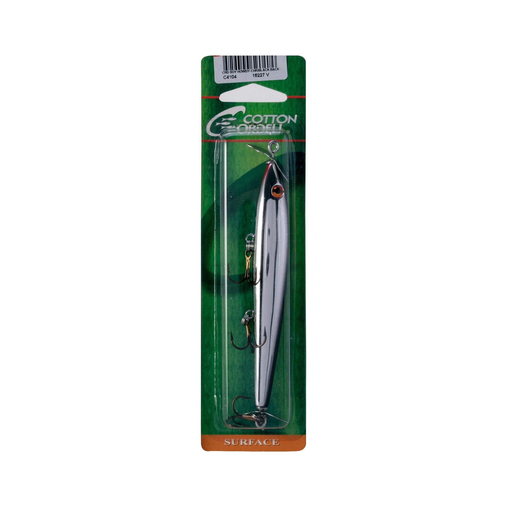Cotton Cordell Boy Howdy lure showing dual props for surface action and gurgle.