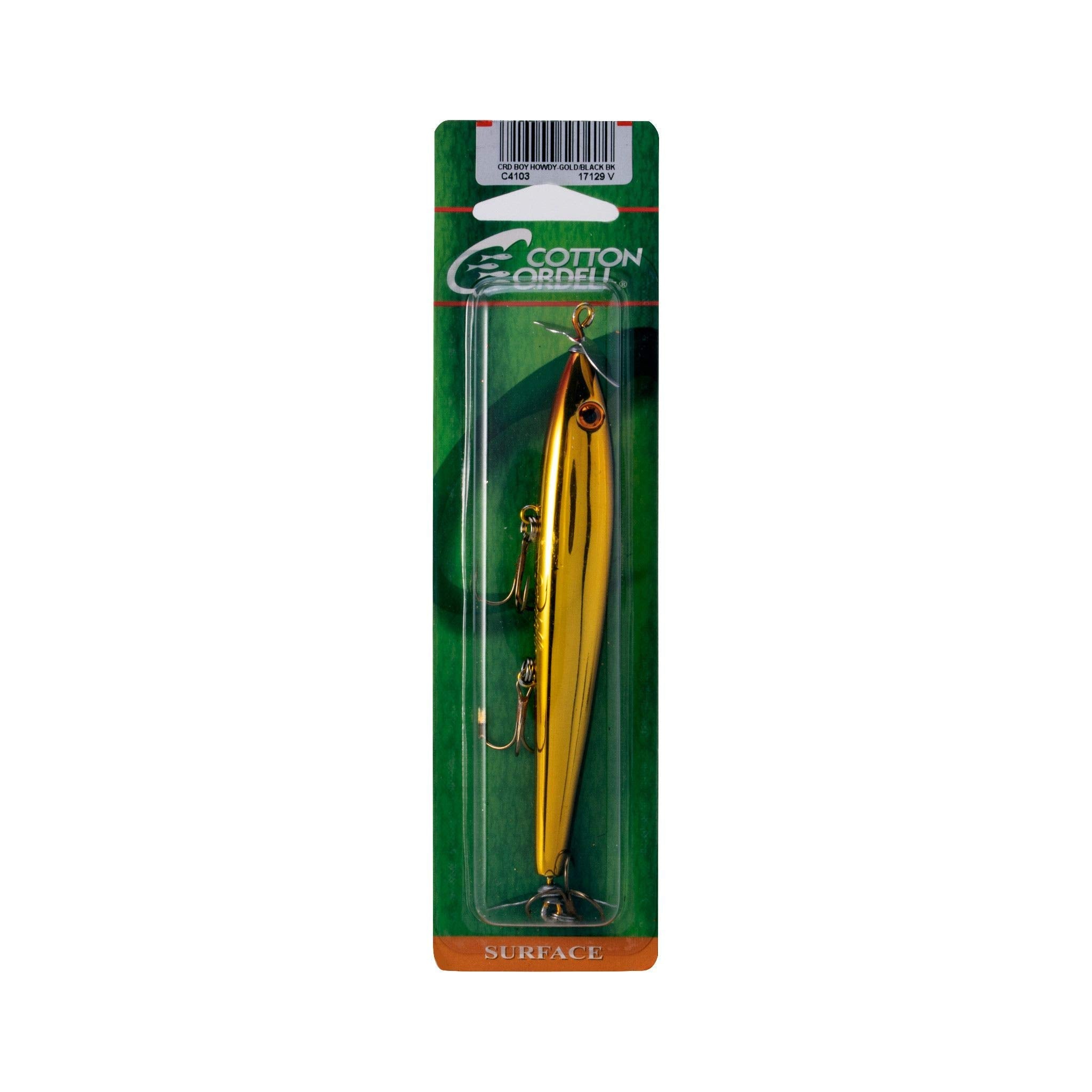 Cotton Cordell Boy Howdy gold black color ready for topwater strikes at dawn