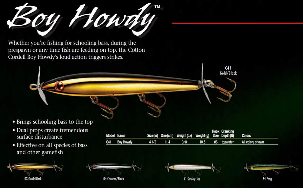 Cotton Cordell Boy Howdy in schooling-fish scenario demonstrating topwater bite potential.