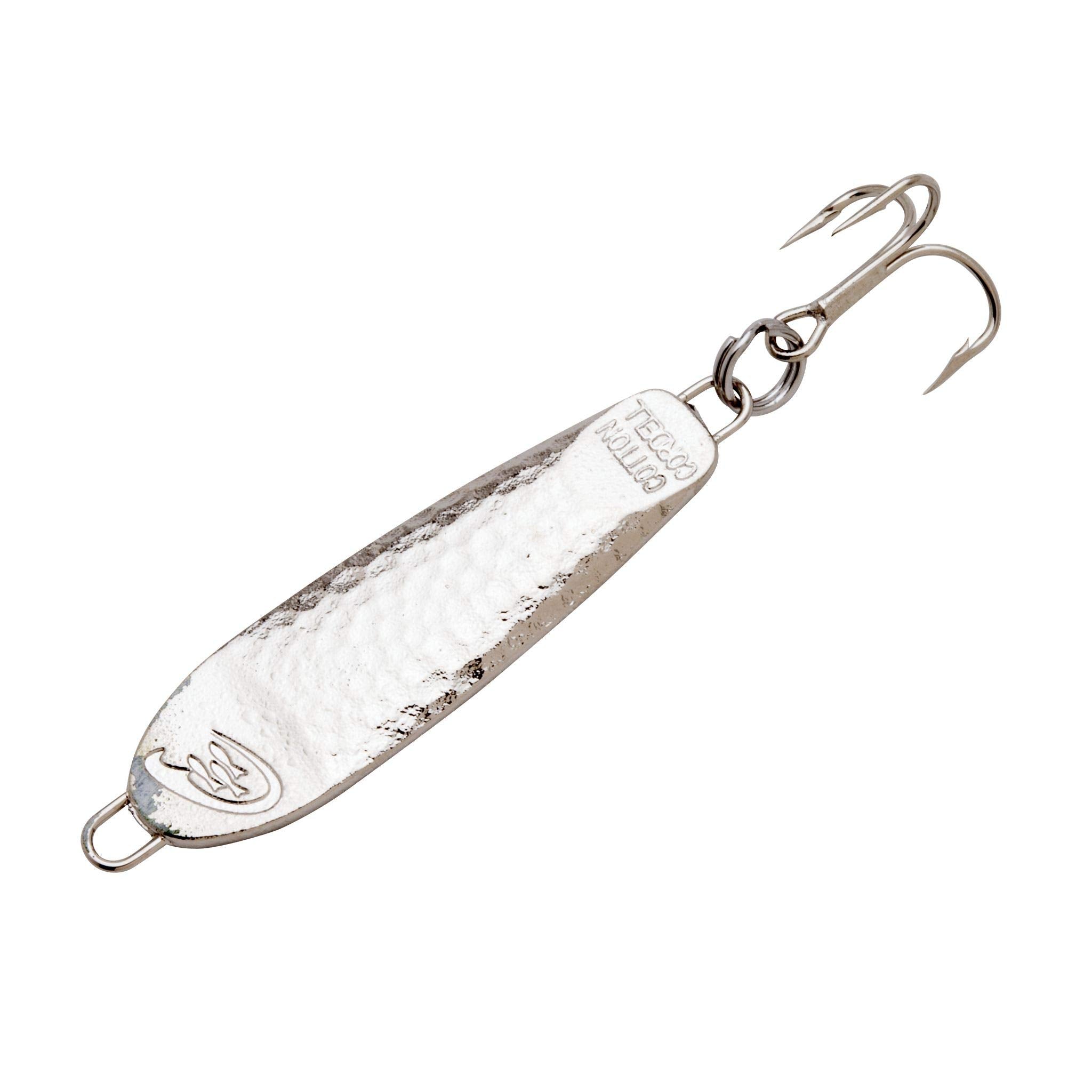 Cotton Cordell CC Spoon closeup shows silver finish and hammered sides for baitfish flash