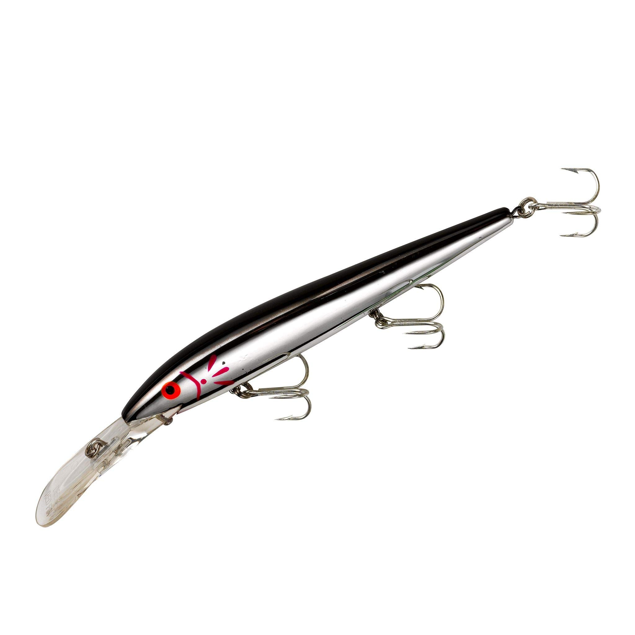 Cotton Cordell Deep Diving Red Fin chrome back lure for deep-water bass strikes.