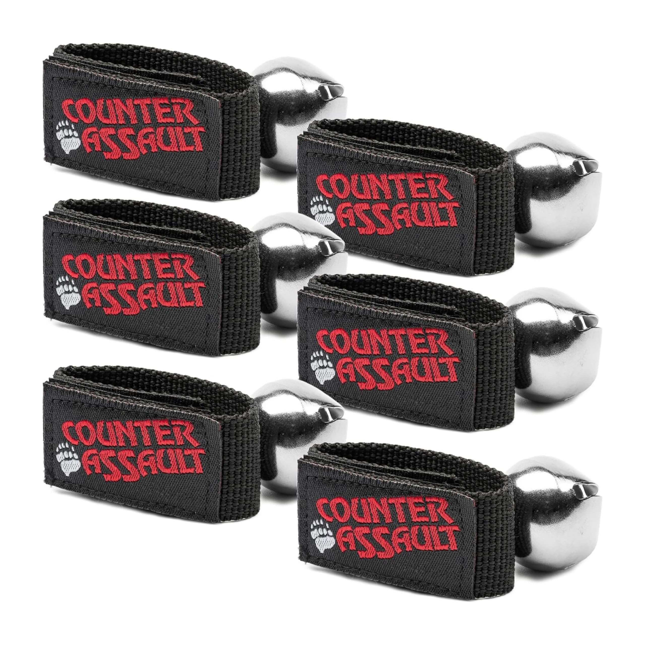 Counter Assault bear bell 1 inch chrome six-pack attached to backpack for wildlife awareness