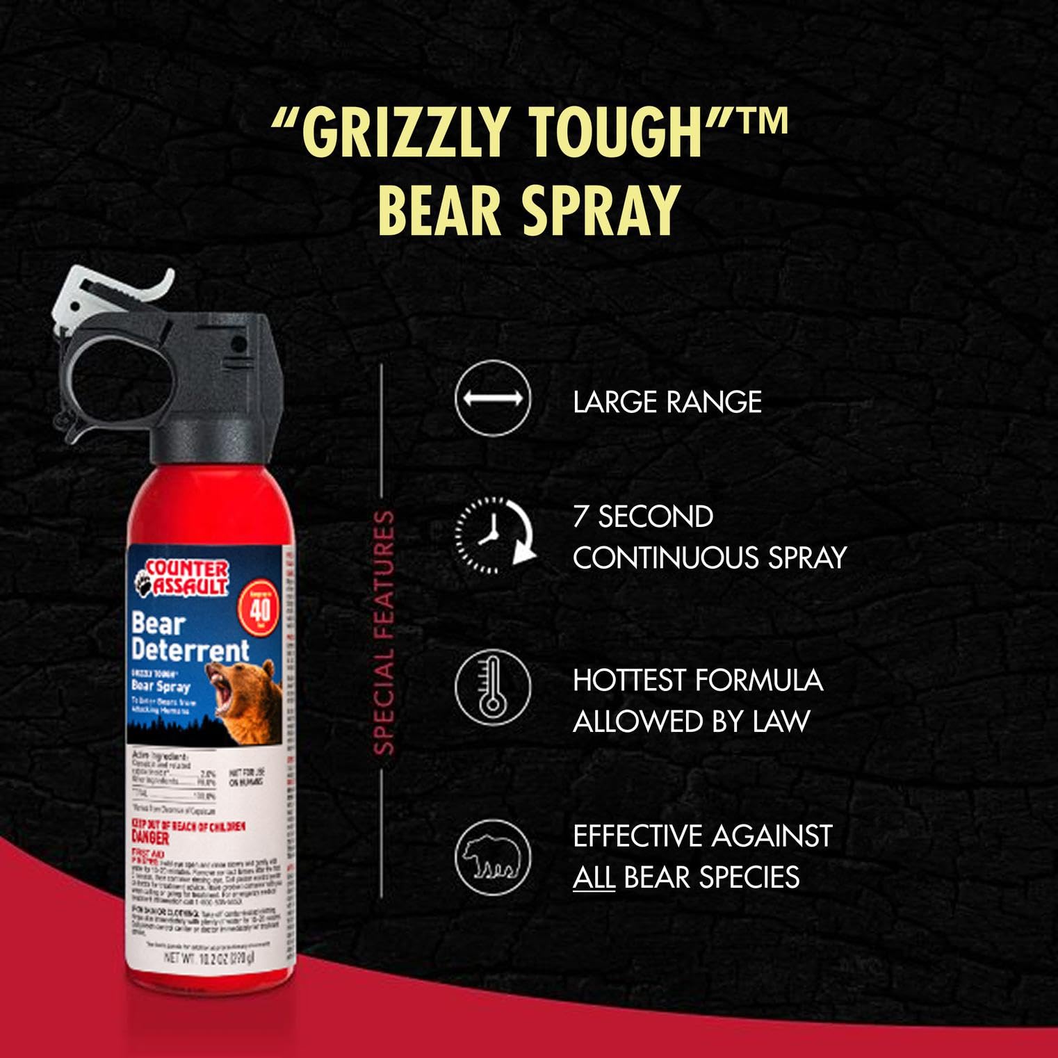 Counter Assault bear spray supports hiking and camping safety on trails.