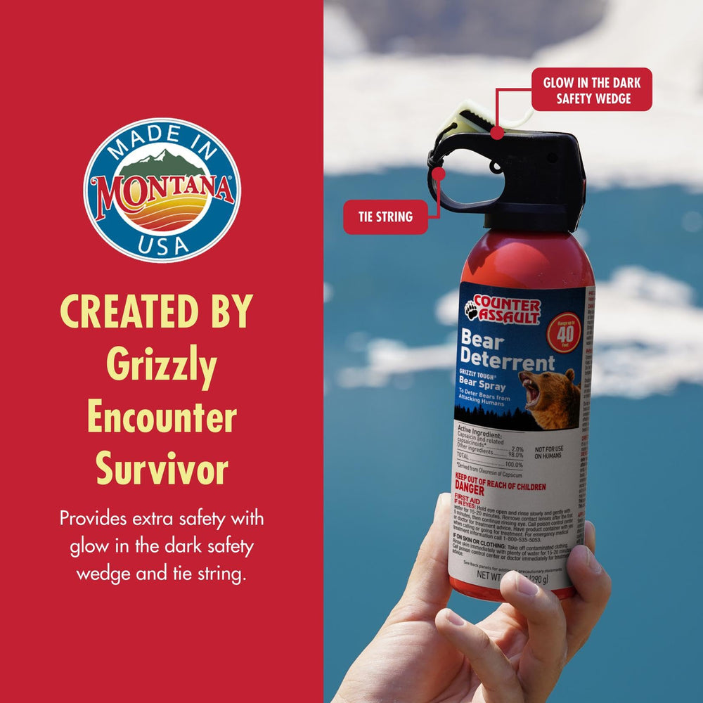 Counter Assault formula with 2% capsaicin for strong deterrence in the wild.
