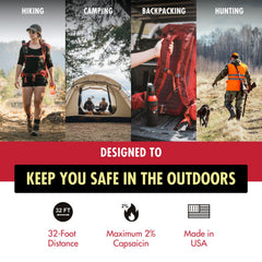 Counter Assault bear spray with 7-second spray duration on trail.