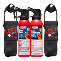 Counter Assault bear spray 8.1 oz with 32 ft range for backcountry hiking.