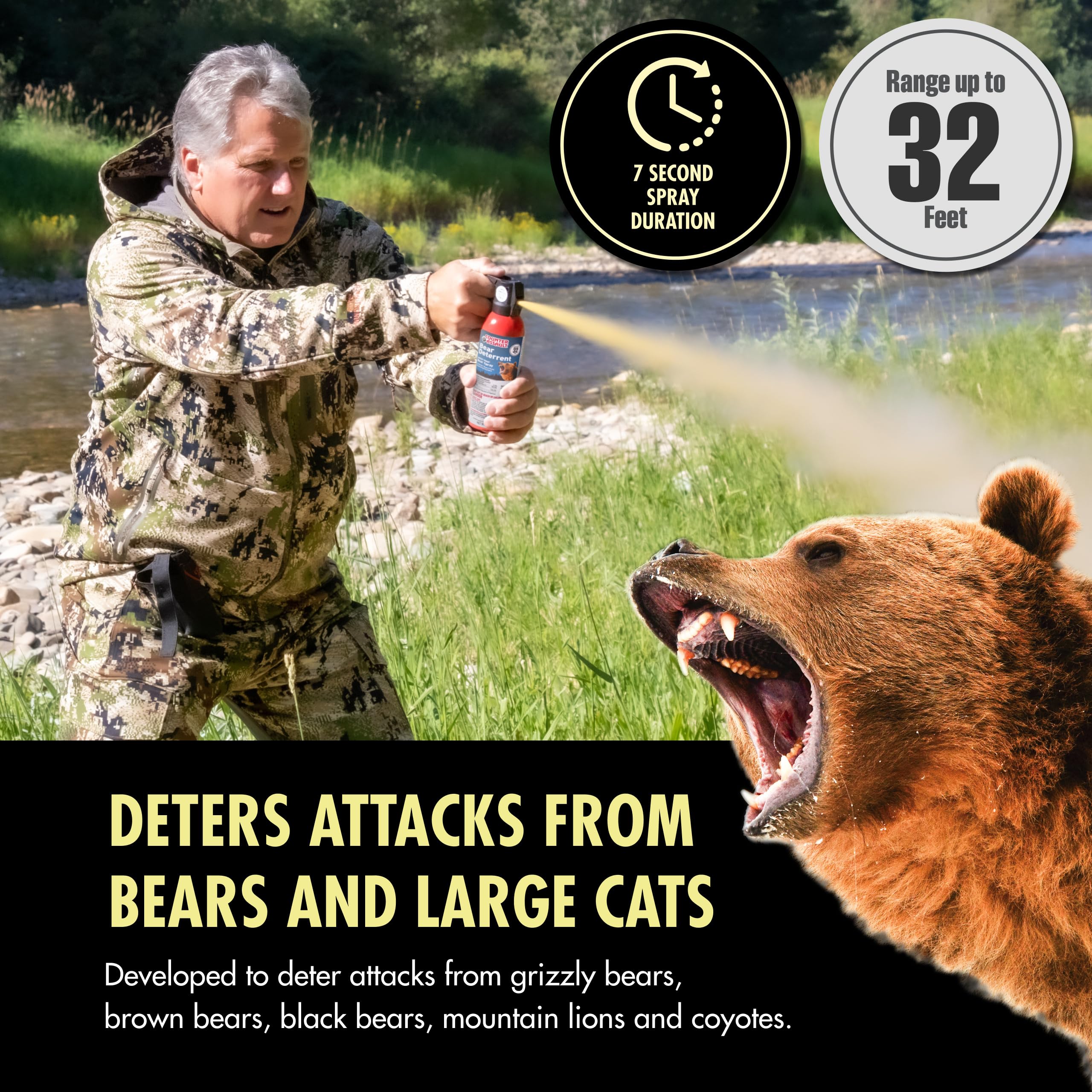 Counter Assault spray features glow-in-the-dark safety wedge for night use.