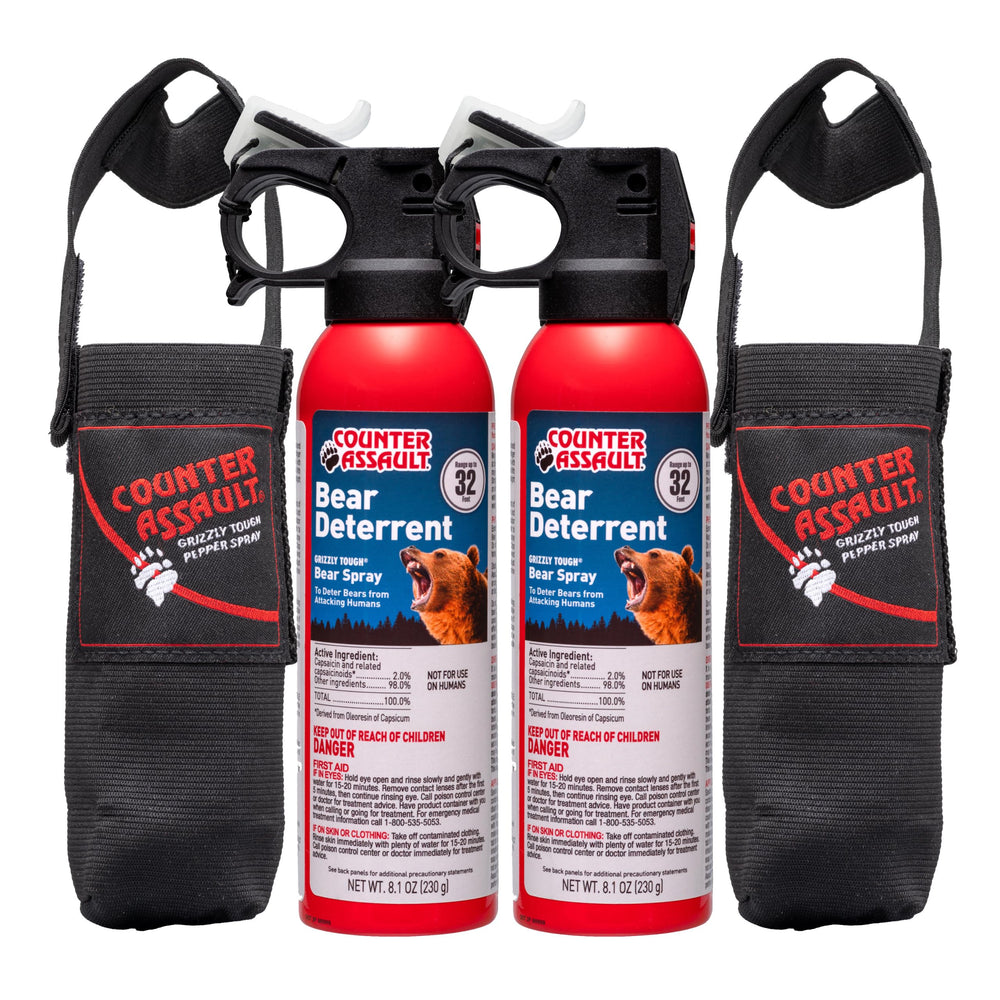 Counter Assault bear spray with holster for quick trail access