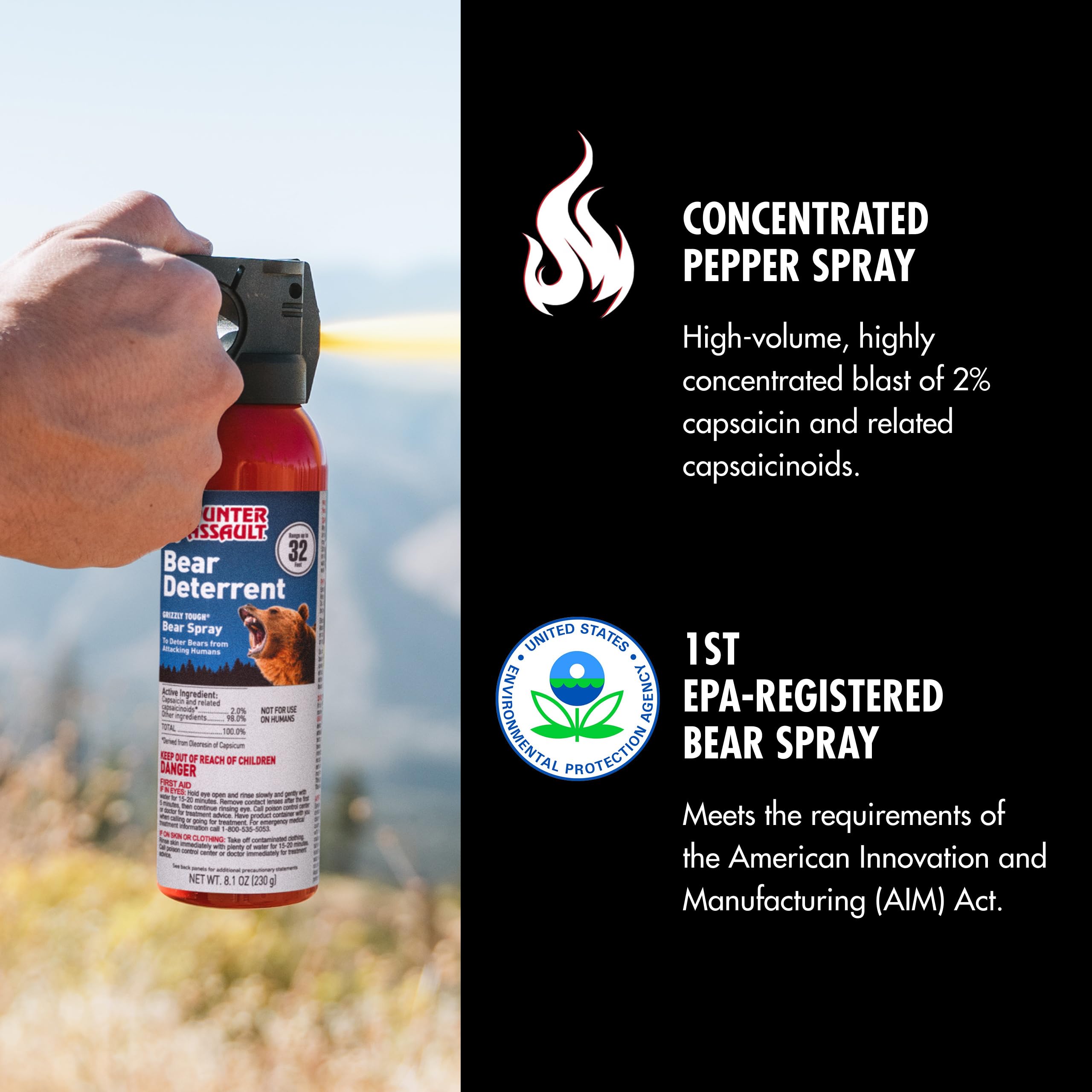 Counter Assault spray tether shown for quick access on gear.