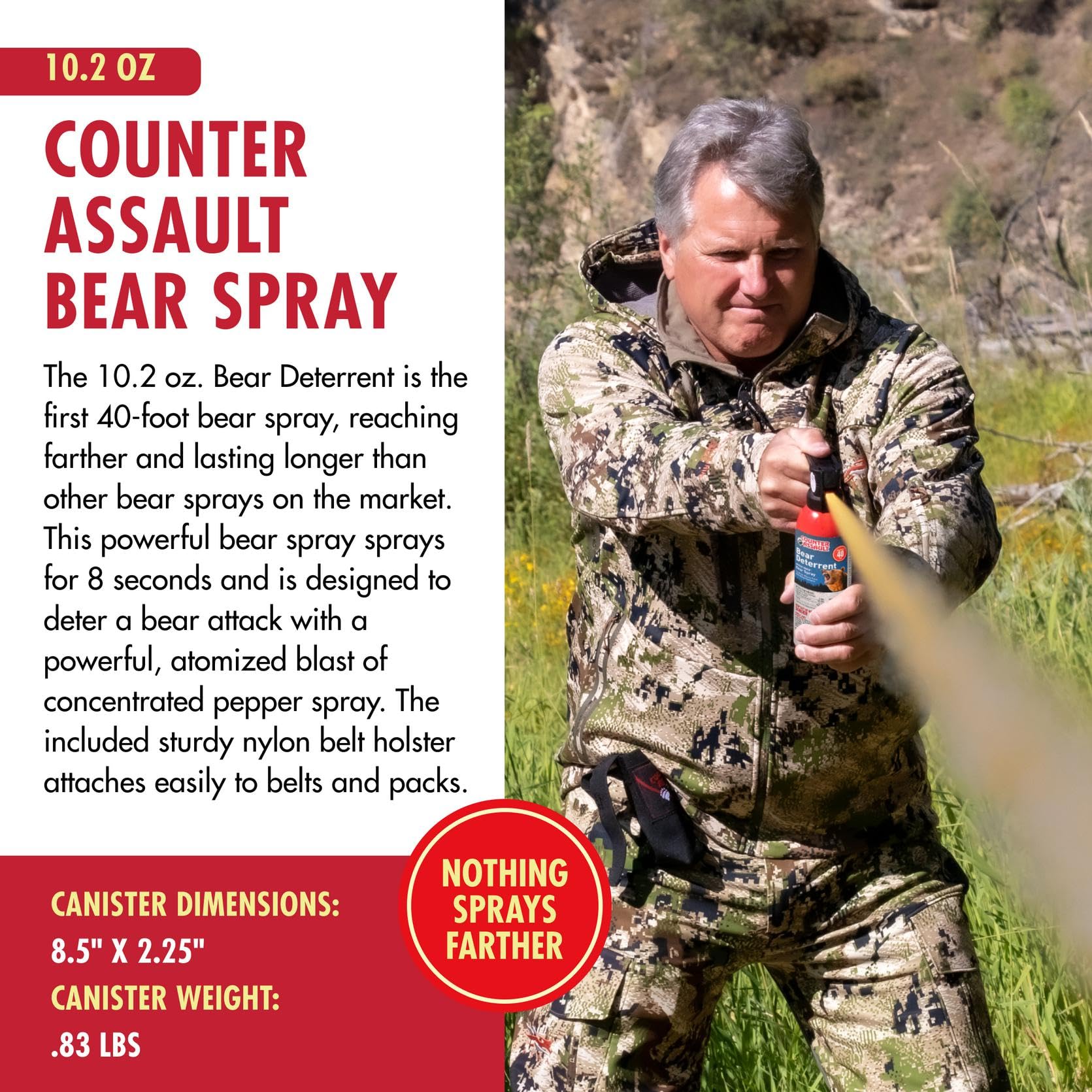 Counter Assault EPA-registered bear deterrent label visible on canister.