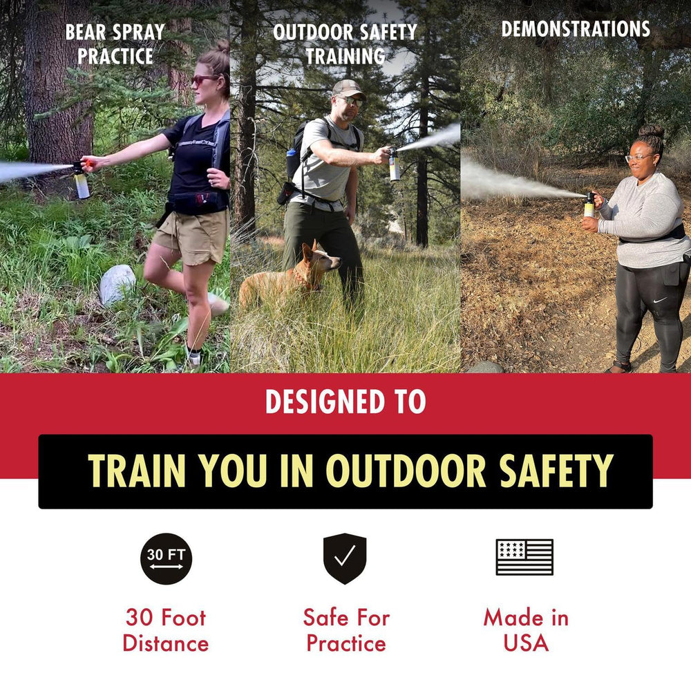 Counter Assault practice bear spray demonstrates no active ingredients for demonstrations.
