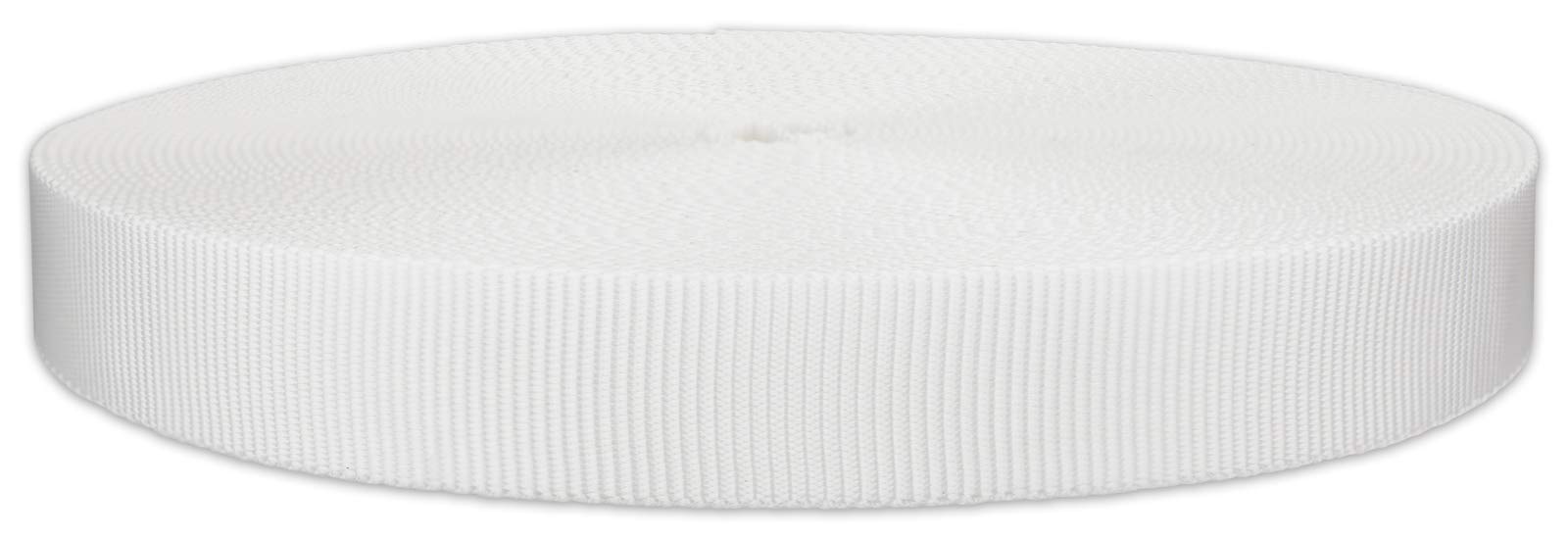 Country Brook Design 1 inch white tubular polyester webbing closeout roll for rugged outdoor use.