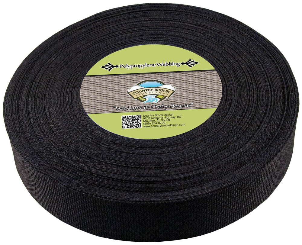 Country Brook Design 2 inch black polypro webbing for durable outdoor straps and DIY bags.